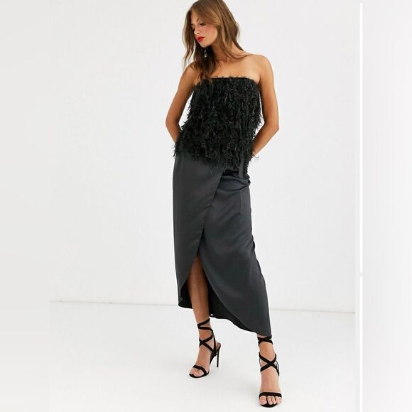 NWOT ASOS Design Faux Feather Bandeau Top - Picture 4 of 7